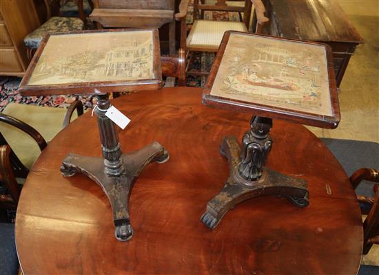 Two small tables with tapestry glass tops, width 32cm, depth 37cm, height 53cm, width 34cm, depth 31cm, height 54.5cm